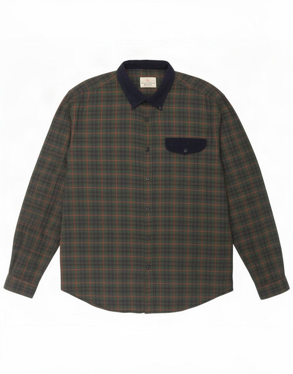 Barbour Camicia in flanella da uomo XL Cotone a quadri kaki