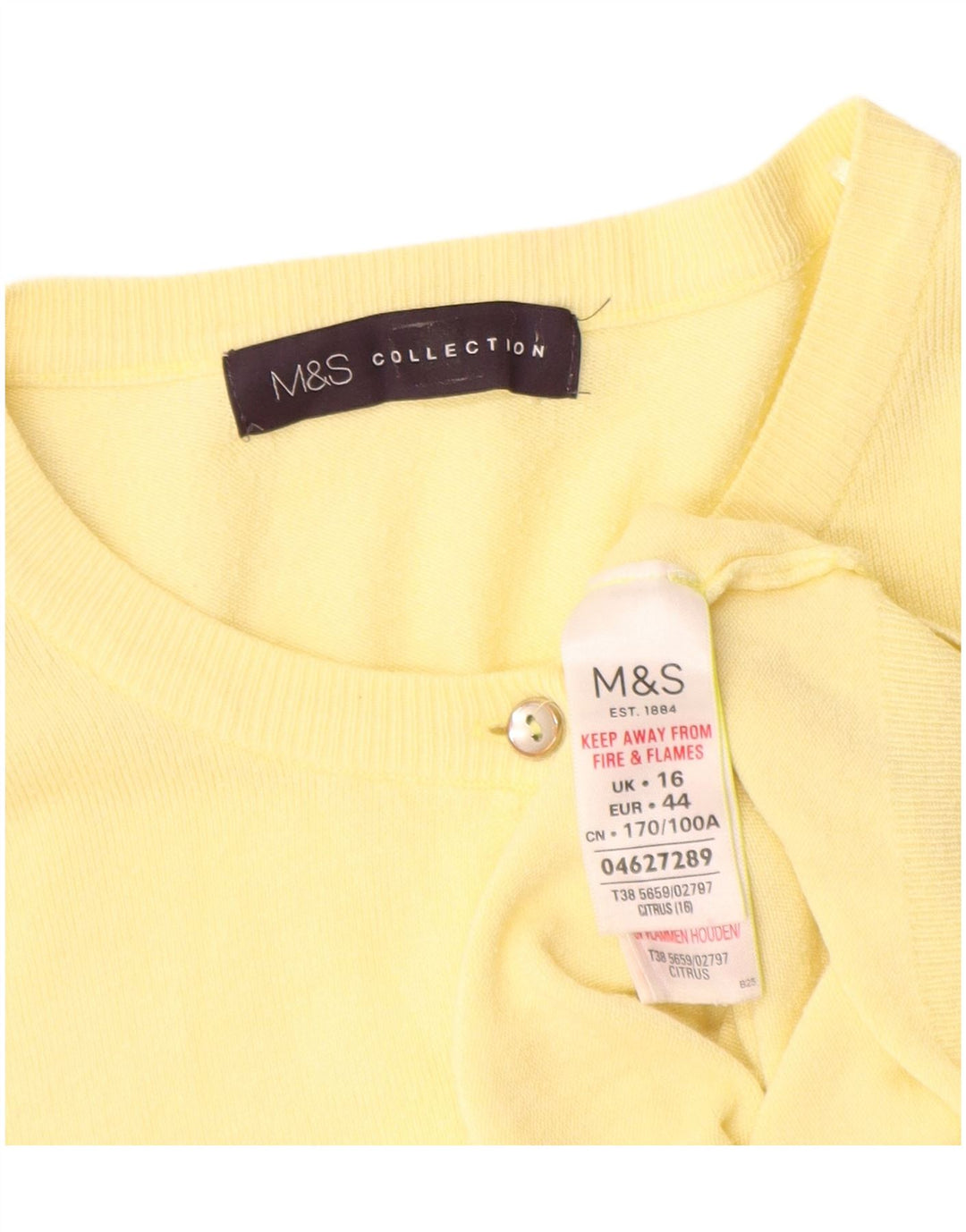 Maglione cardigan da donna Marks & Spencer UK 16 grande viscosa gialla