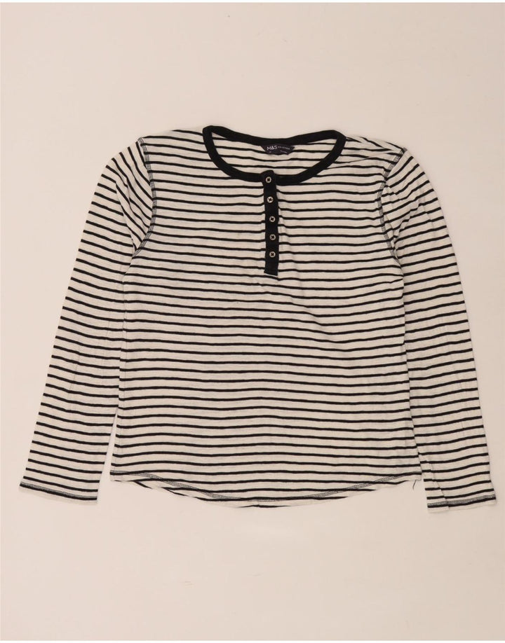 Marks & Spencer Top da donna a maniche lunghe UK 14 Cotone a righe bianche medie