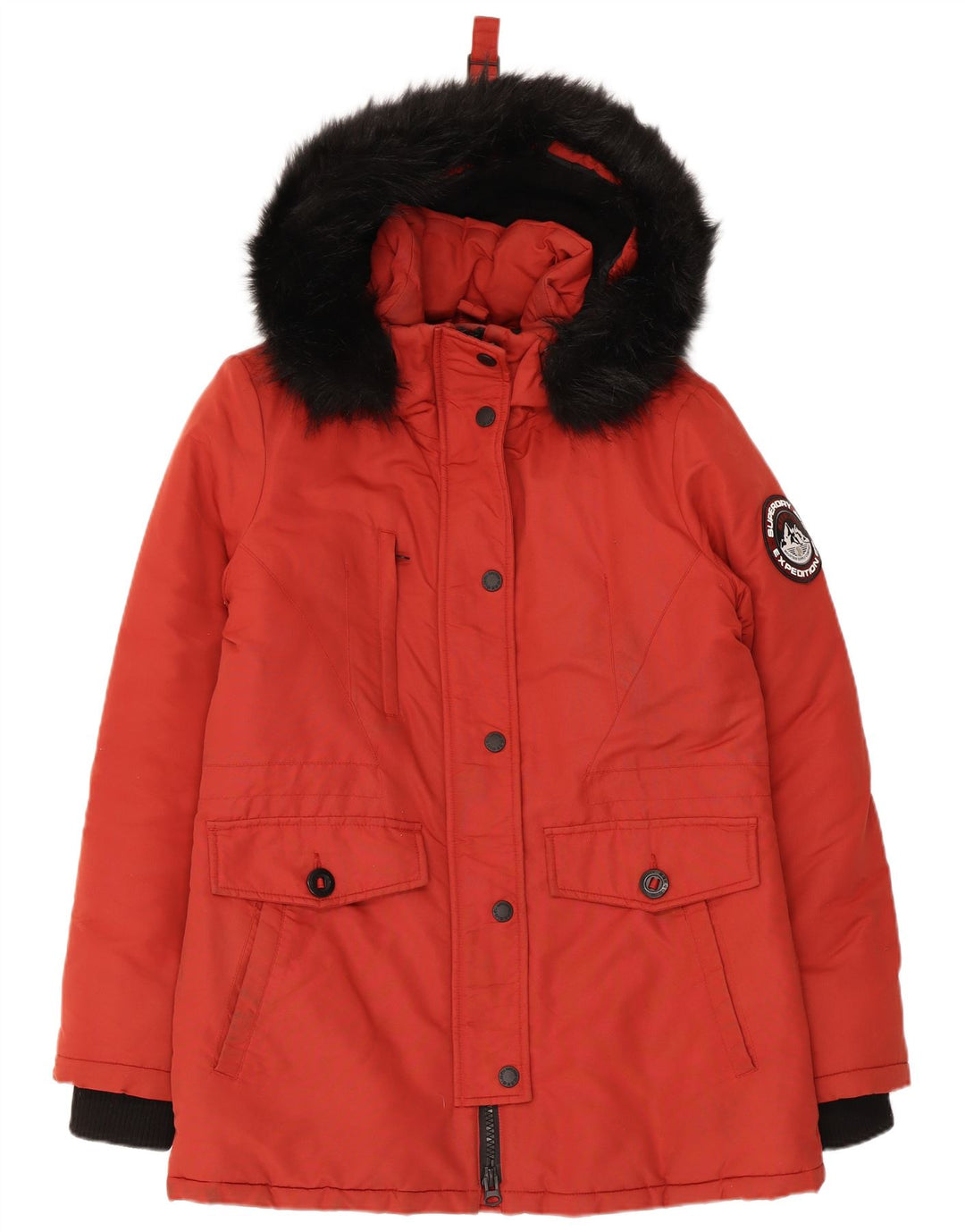 Giacca parka oversize da donna con cappuccio Superdry UK 10 Small Red Colourblock