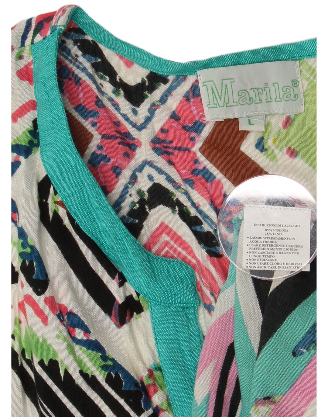 Abito a trapezio senza maniche da donna Marila UK 14 Grande motivo geometrico multicolore