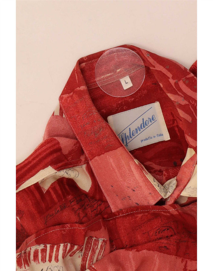 Camicia vintage da uomo a maniche corte grande patchwork rosso
