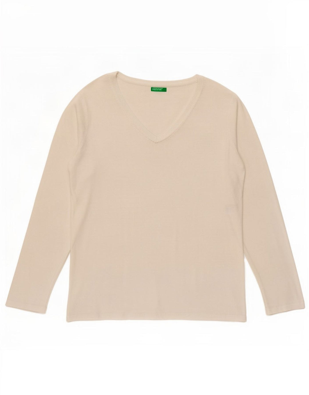 Top da donna Benetton manica lunga UK 14 medio bianco