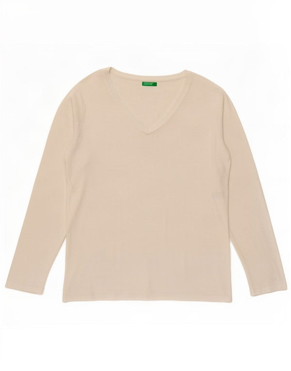 Top da donna Benetton manica lunga UK 14 medio bianco