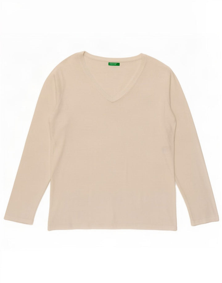 Top da donna Benetton manica lunga UK 14 medio bianco