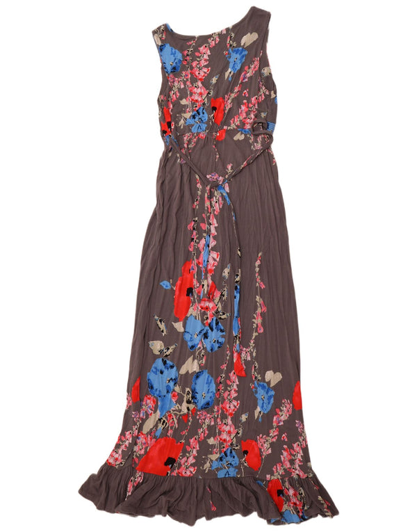 MONSOON Abito lungo senza maniche da donna UK 16 Grande viscosa floreale grigia