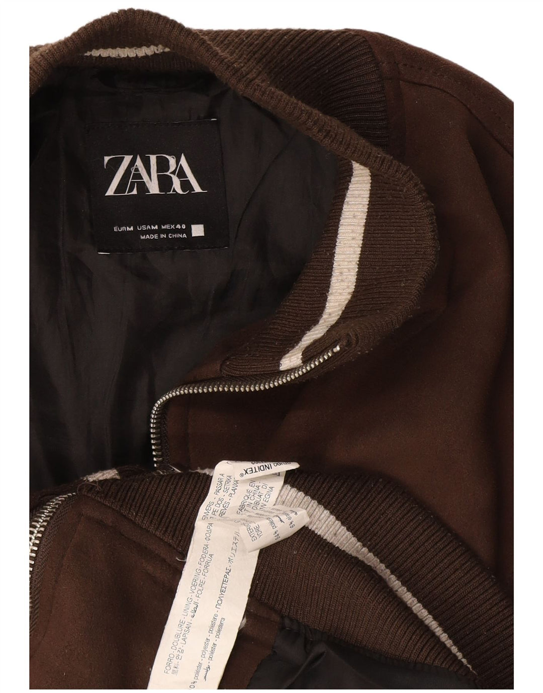 Giubbotto bomber da uomo Zara UK 38 Poliestere marrone medio