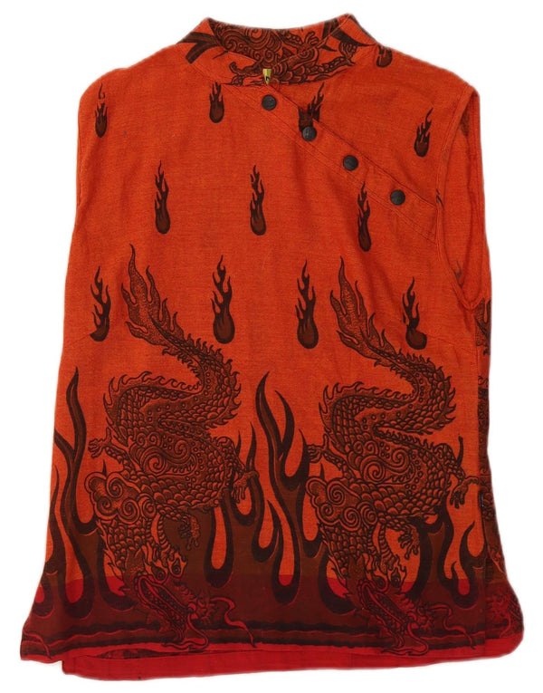 Top camicetta senza maniche da donna vintage UK 14 stampa animalier arancione medio
