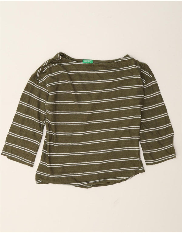 Top oversize da donna Benetton manica 3/4 UK 6 XS lino a righe verdi