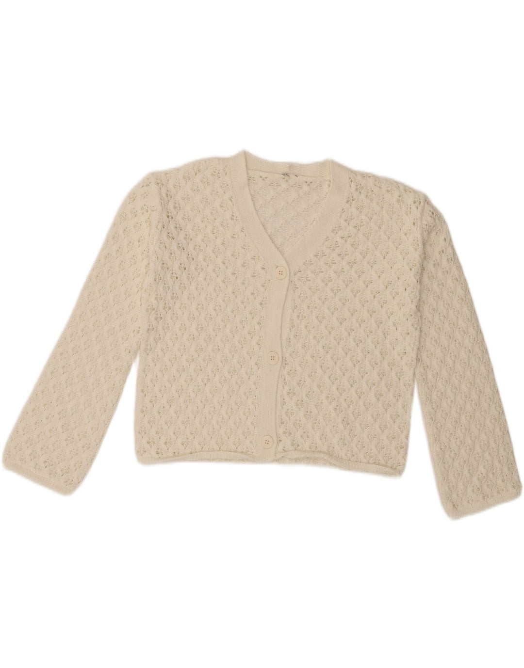 VINTAGE Womens Crop Cardigan Sweater UK 12 Medium White Vintage Vintage and Second-Hand Vintage from Messina Hembry 