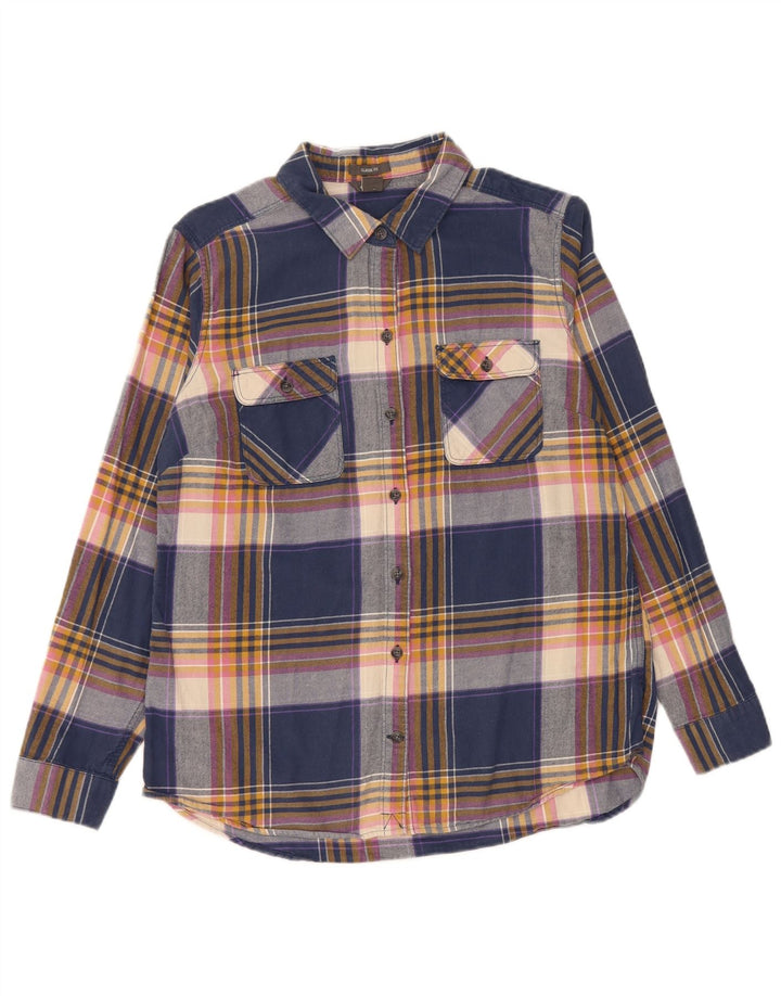 EDDIE BAUER Womens Classic Fit Flannel Shirt UK 14 Medium Navy Blue Check