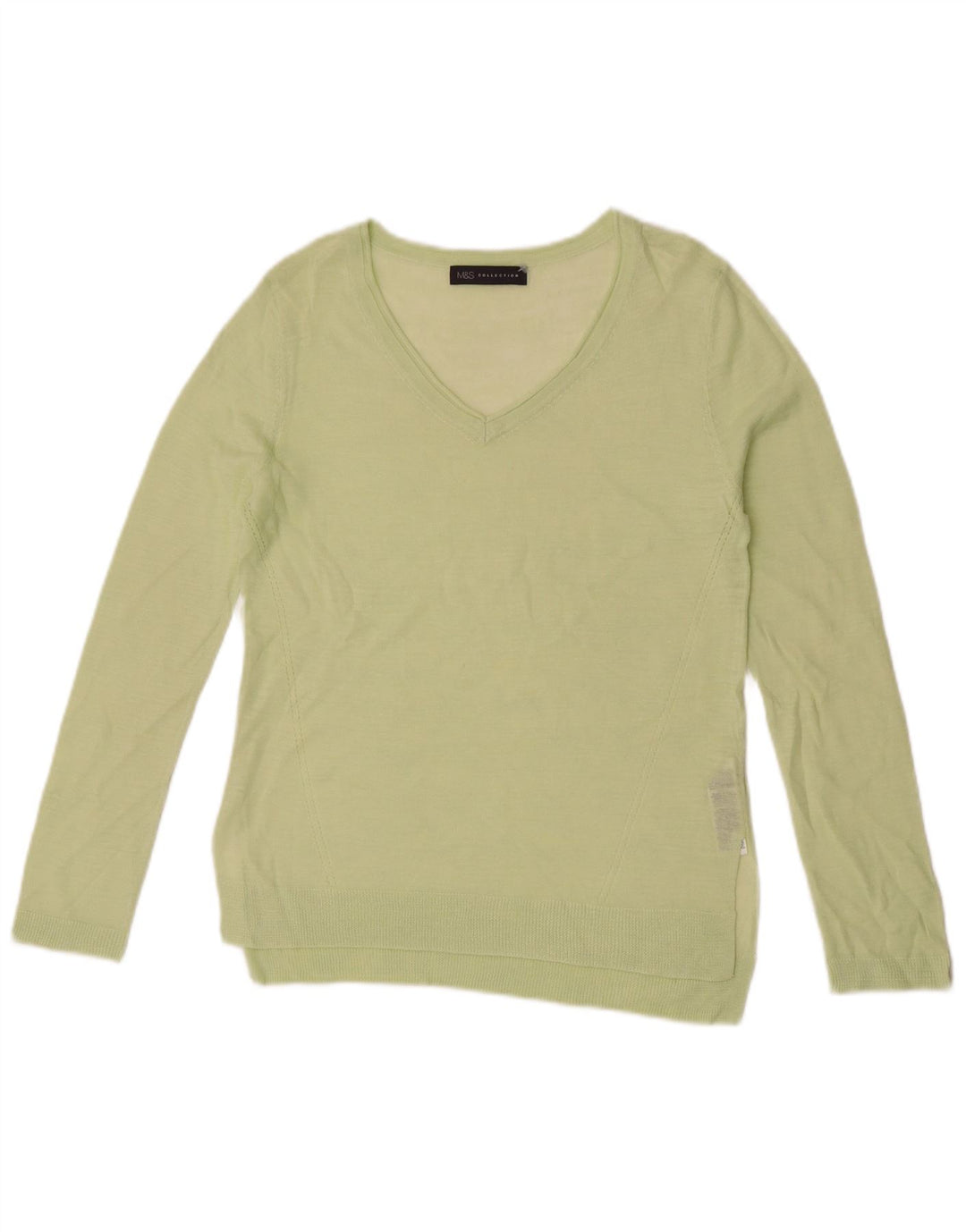 Maglione da donna Marks & Spencer con scollo a V trasparente UK 8 piccolo verde