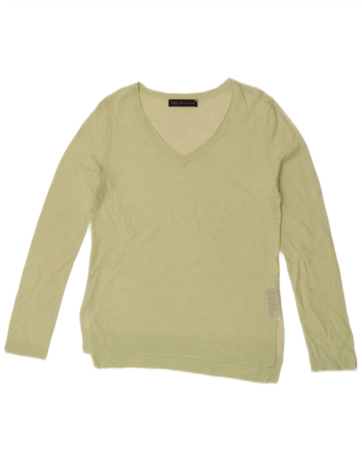 Maglione da donna Marks & Spencer con scollo a V trasparente UK 8 piccolo verde