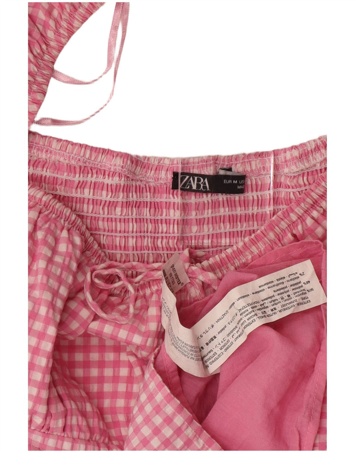 Prendisole a maniche corte da donna Zara UK 12 Medium Pink Gingham Bohemian