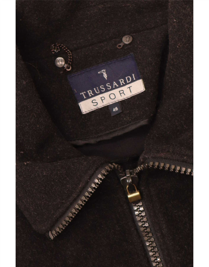 Cappotto Giacca a Vento da Uomo Vestibilità Ampia Trussardi IT 46 Small Nero Lana
