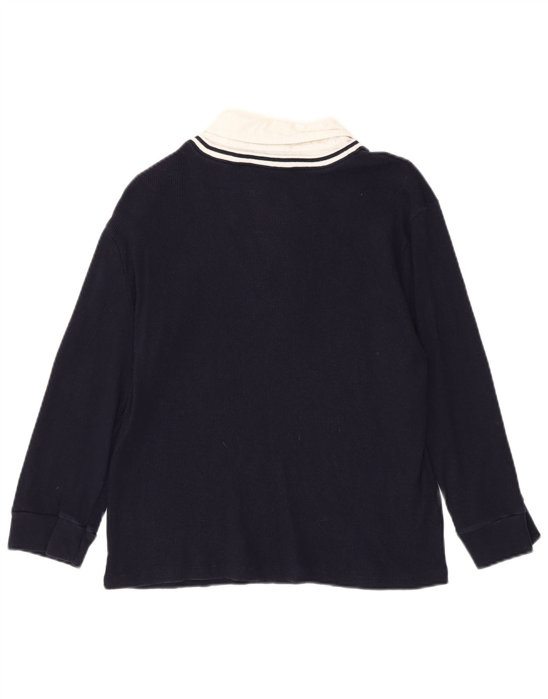 RALPH LAUREN Top da donna manica 3/4 UK 18 XL Blu navy in cotone color block