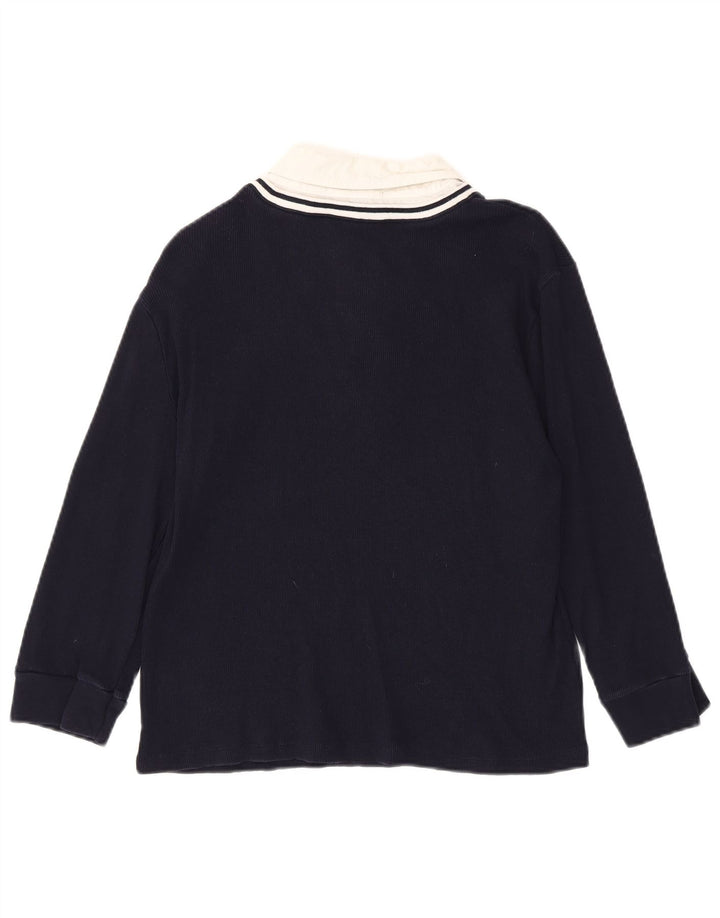 RALPH LAUREN Top da donna manica 3/4 UK 18 XL Blu navy in cotone color block