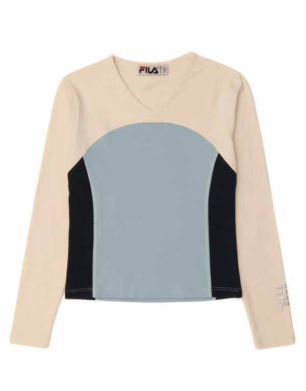 Top corto grafico da donna Fila manica lunga IT 40/42 Small White Colourblock