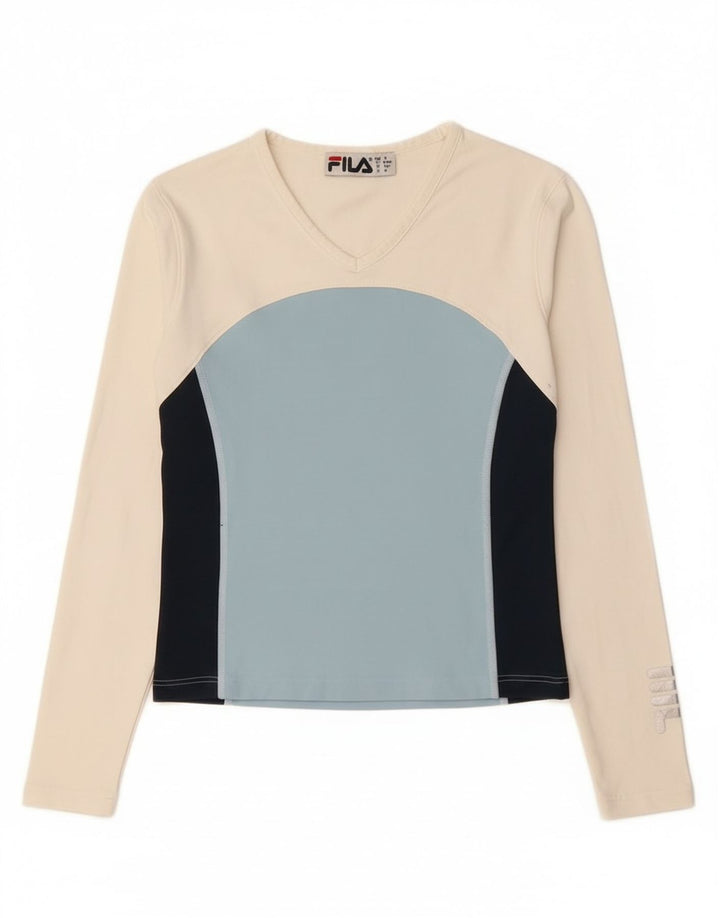 Top corto grafico da donna Fila manica lunga IT 40/42 Small White Colourblock