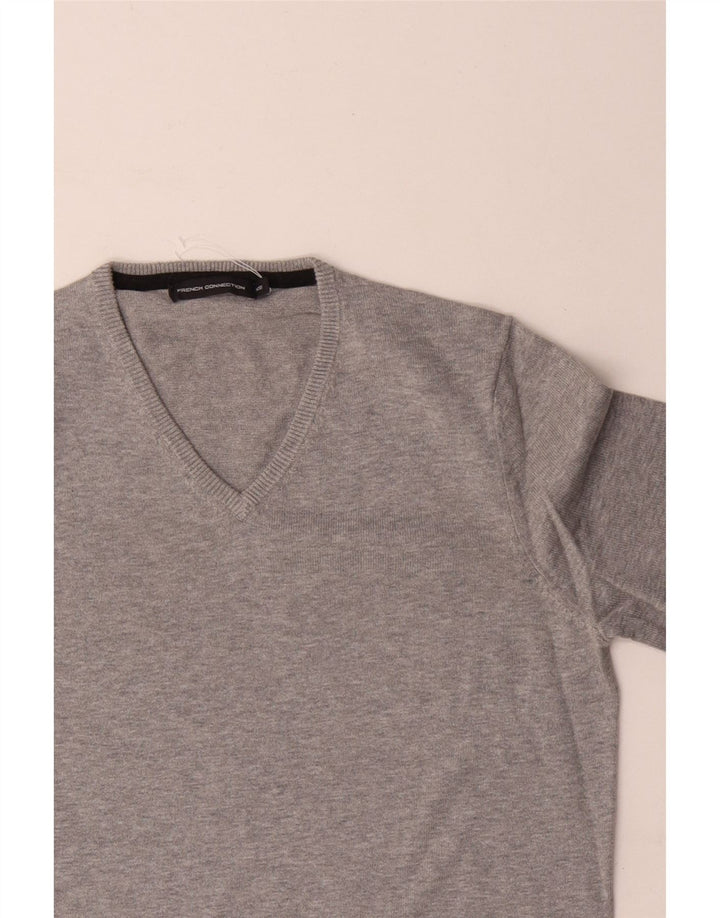 Maglione da donna con scollo a V French Connection IT 18 XL Cotone grigio
