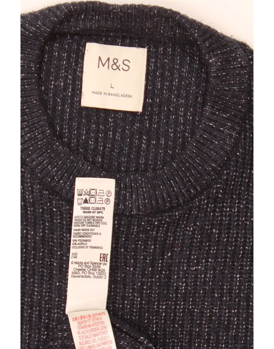 Maglione maglione girocollo da uomo Marks & Spencer grande blu navy screziato