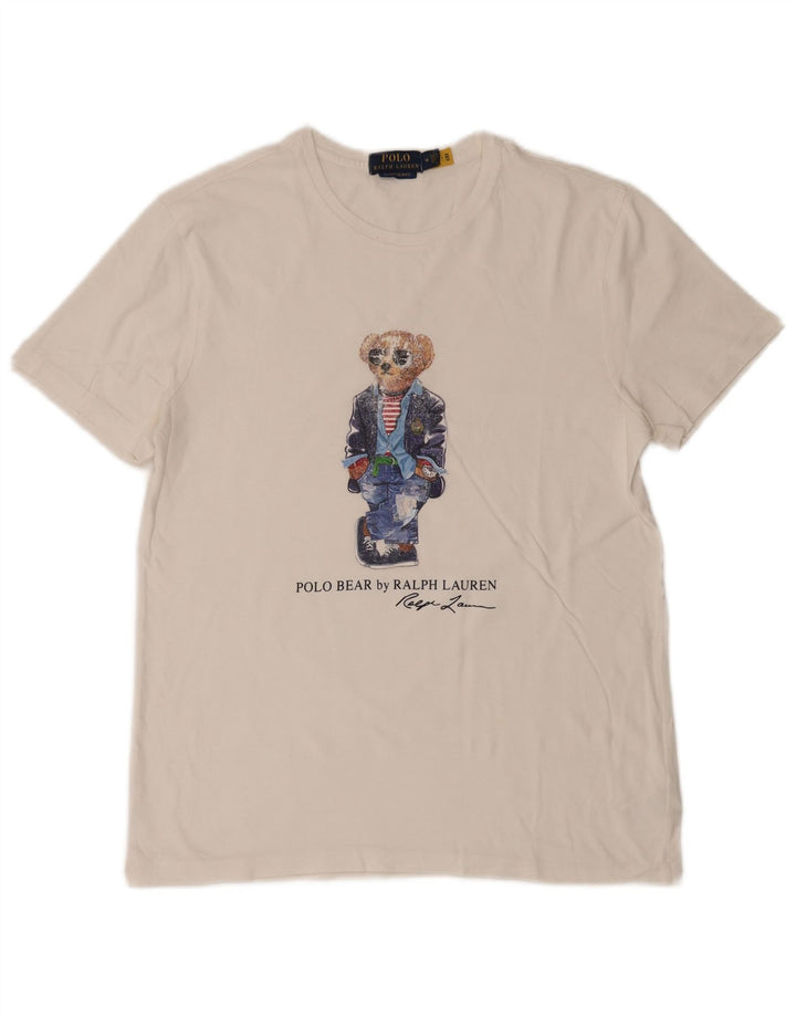 POLO RALPH LAUREN T-shirt grafica da uomo slim fit Top in cotone bianco medio