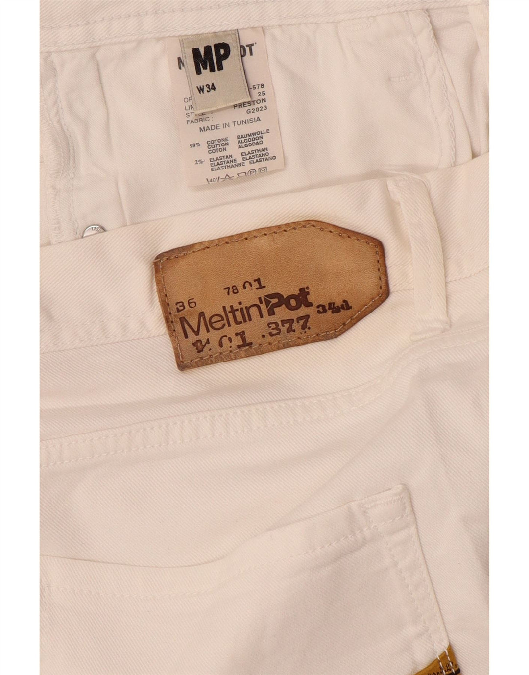 Pantaloncini di jeans da uomo Meltin' Pot W34 grandi in cotone bianco