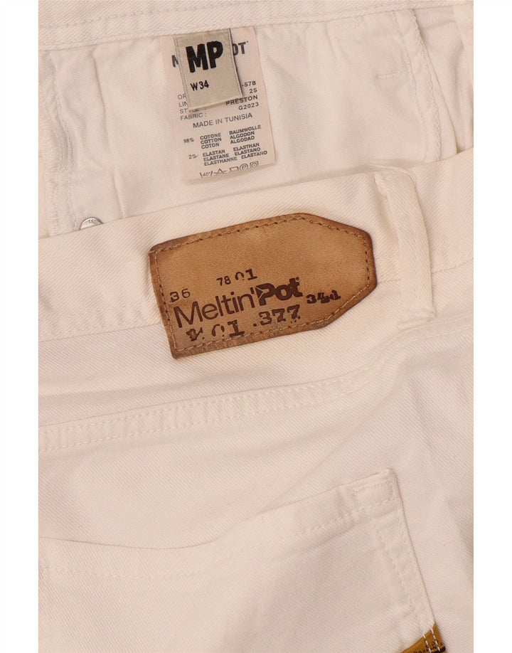 Pantaloncini di jeans da uomo Meltin' Pot W34 grandi in cotone bianco