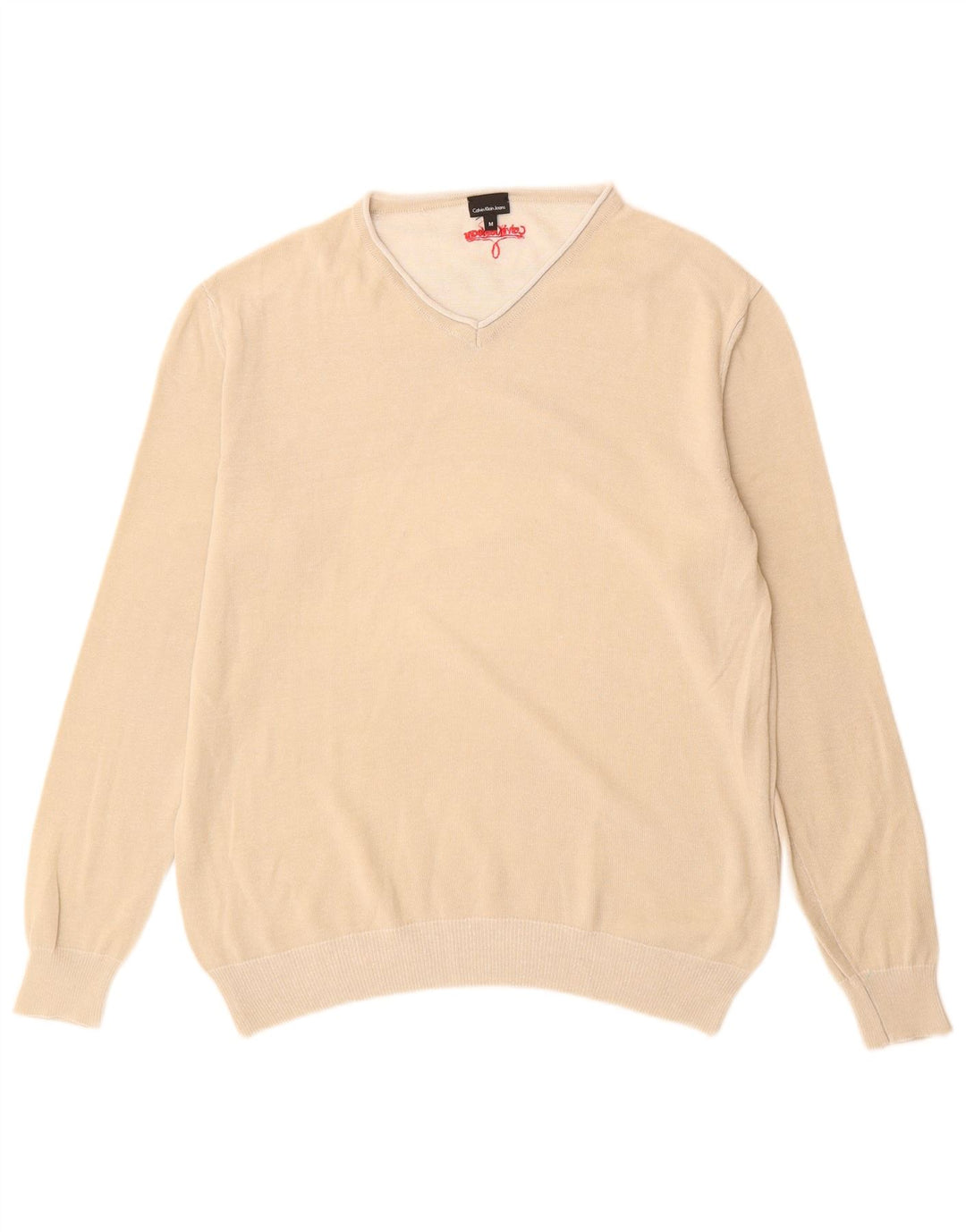 Maglione da uomo con scollo a V Calvin Klein Jeans in cotone beige medio