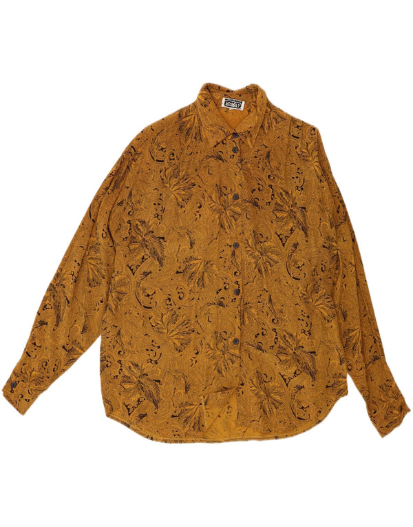 Vintage Womens Shirt Blouse UK 20 2XL Yellow Floral Viscose