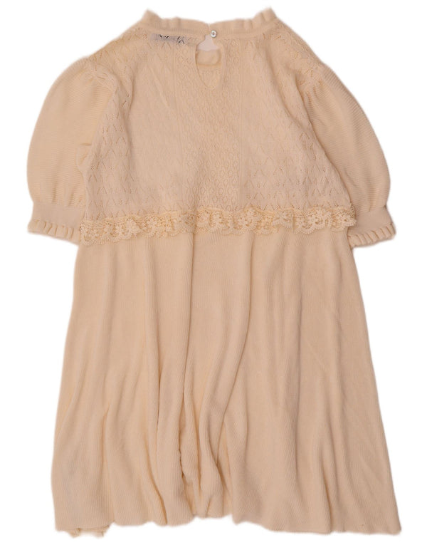 Zara Abito da donna a strati in maglia con maniche a 3/4 UK 14 Medio Poliestere bianco sporco