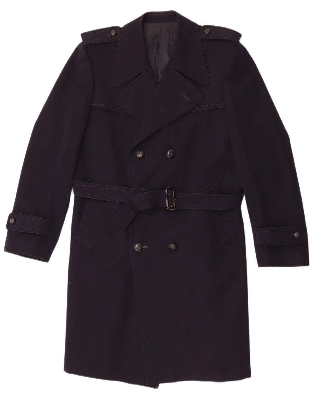 Cappotto doppiopetto vintage da uomo UK 36 piccolo in lana blu navy