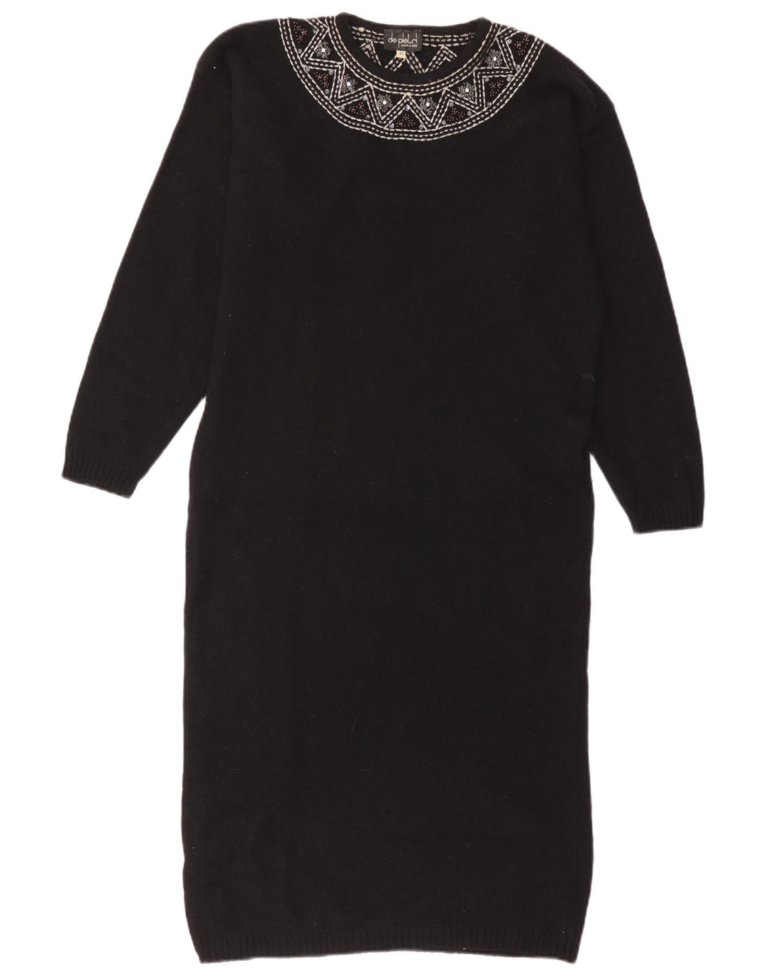 Abito maglione da donna De Pietri IT 46 Large nero floreale in lana