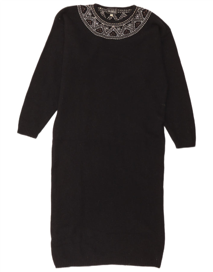 Abito maglione da donna De Pietri IT 46 Large nero floreale in lana