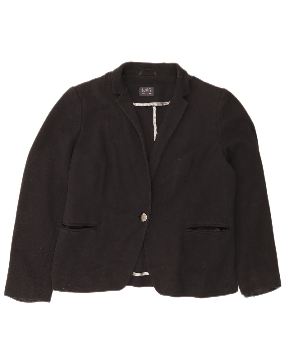 MARKS & SPENCER Giacca blazer da donna a 1 bottone UK 16 grande cotone nero