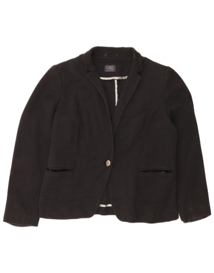 MARKS & SPENCER Giacca blazer da donna a 1 bottone UK 16 grande cotone nero