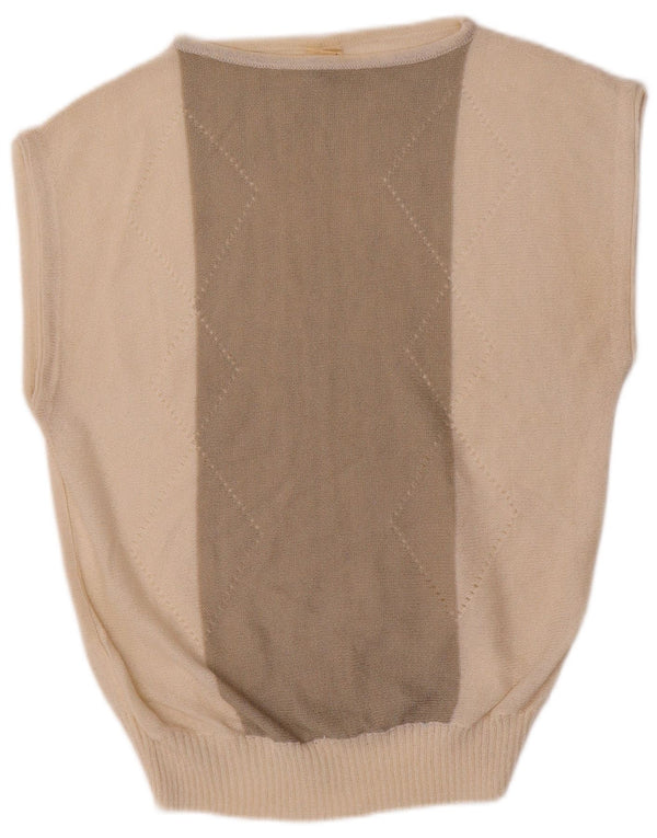 Canotta vintage da donna, canotta UK 14, cotone color block bianco sporco grande