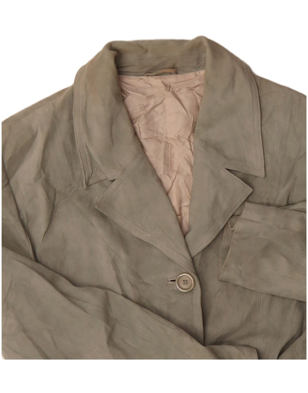 Giacca blazer in pelle scamosciata da donna a 3 bottoni Pollini UK 14 Verde medio