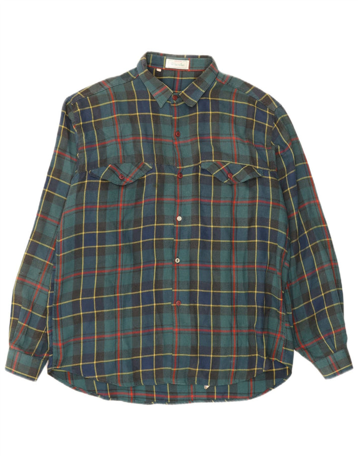 BENETTON Mens Flannel Shirt XL Green Check Cotton