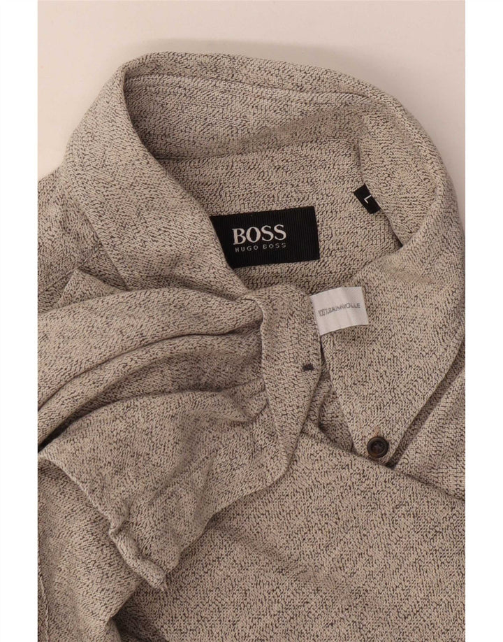 Camicia in flanella da uomo Hugo Boss, cotone chiazzato grigio grande