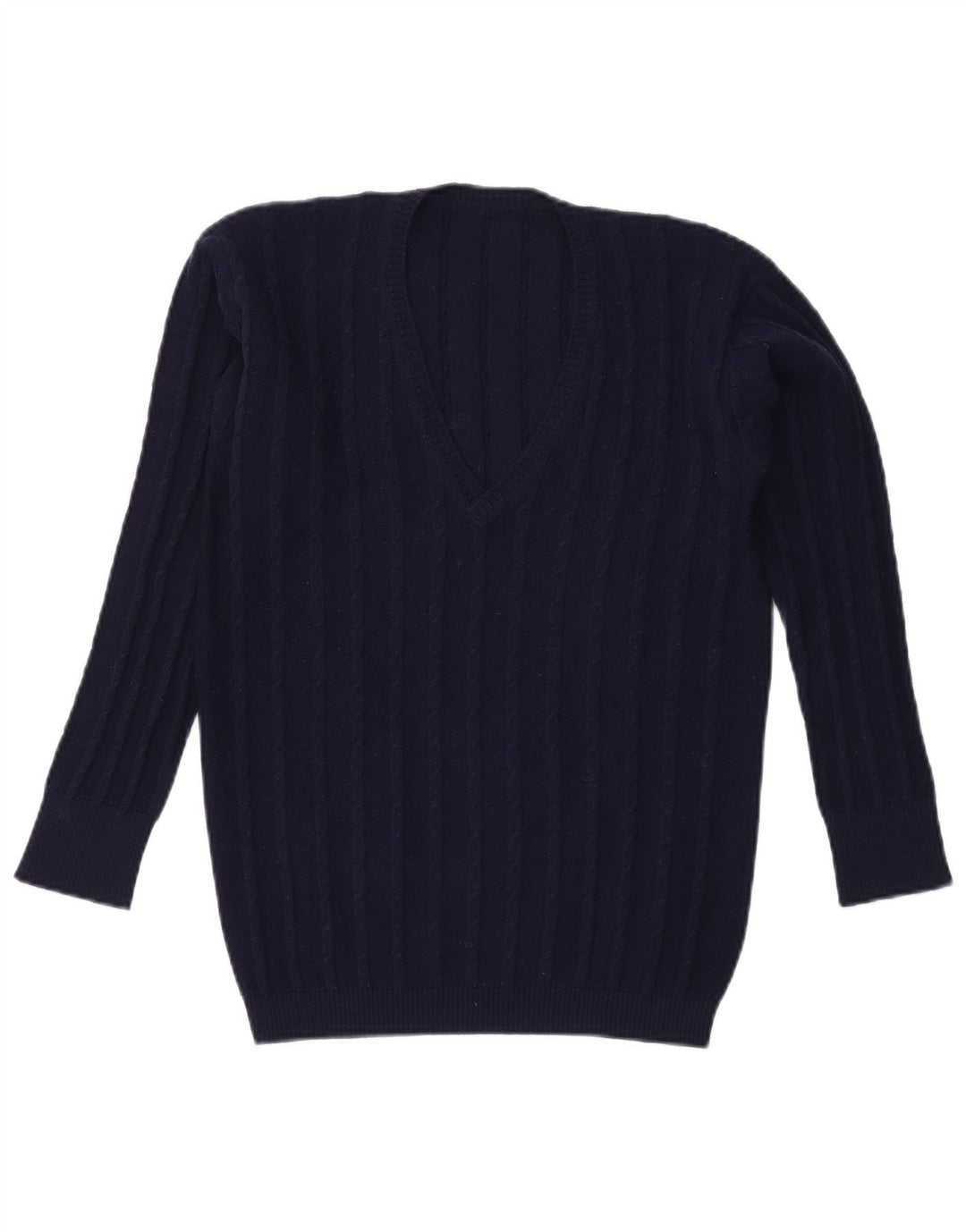 Maglione maglione con scollo a V da donna VINTAGE UK 16 grande blu navy