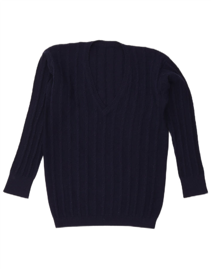 Maglione maglione con scollo a V da donna VINTAGE UK 16 grande blu navy