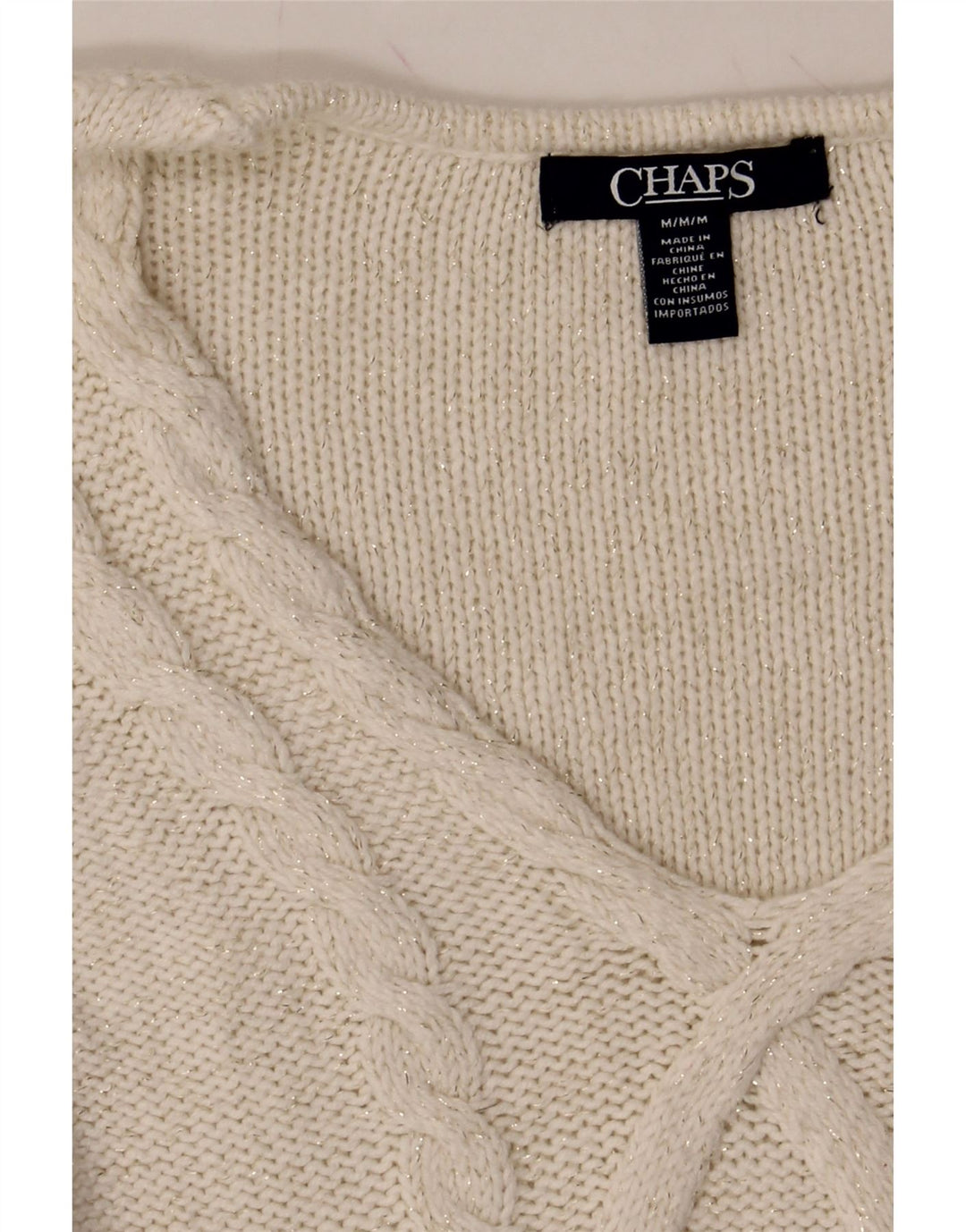 CHAPS Womens V-Neck Jumper Sweater UK 14 Medium Off White Cotton Vintage Chaps and Second-Hand Chaps from Messina Hembry 