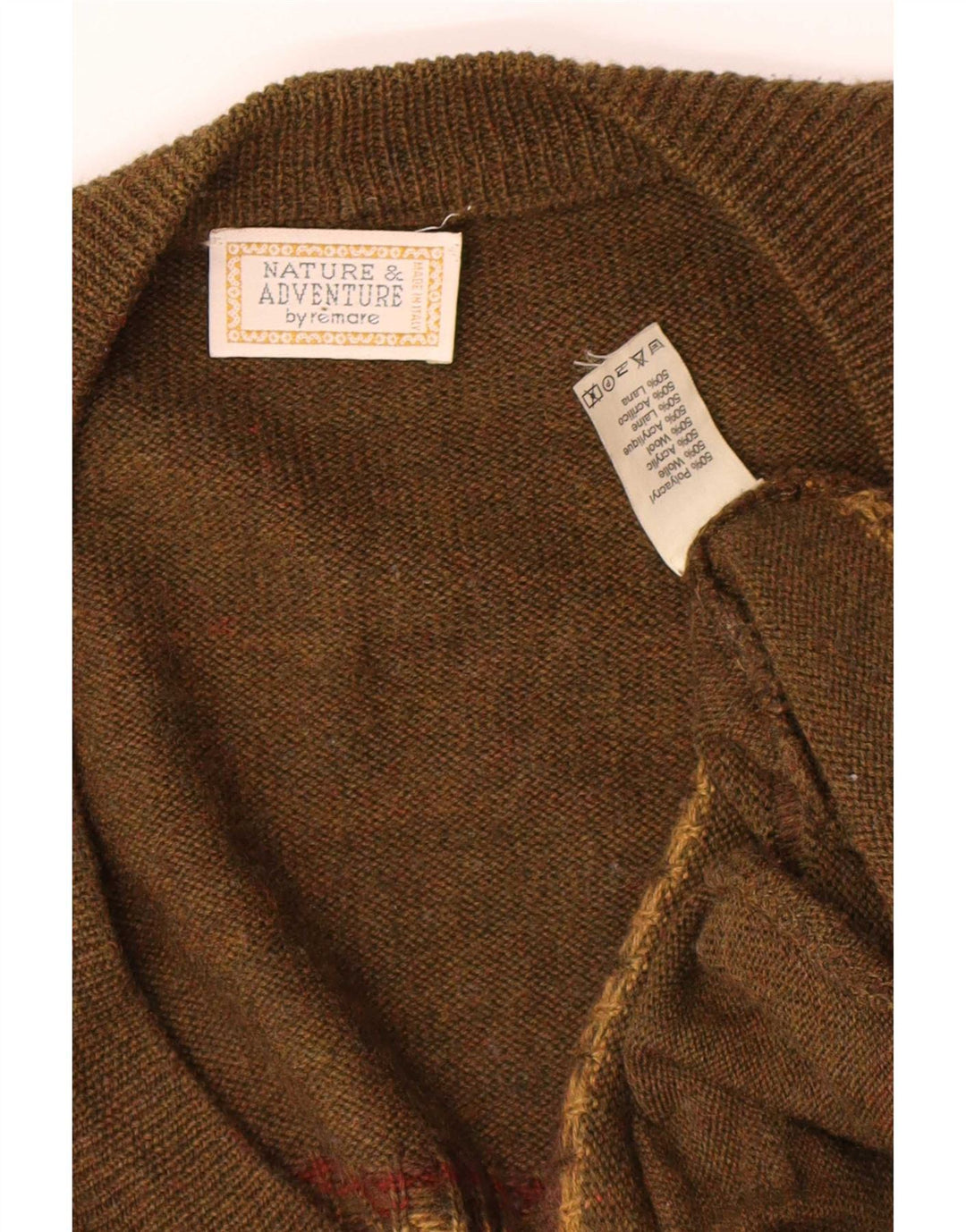 Maglione cardigan da uomo vintage 2XL poliacrilico geometrico kaki