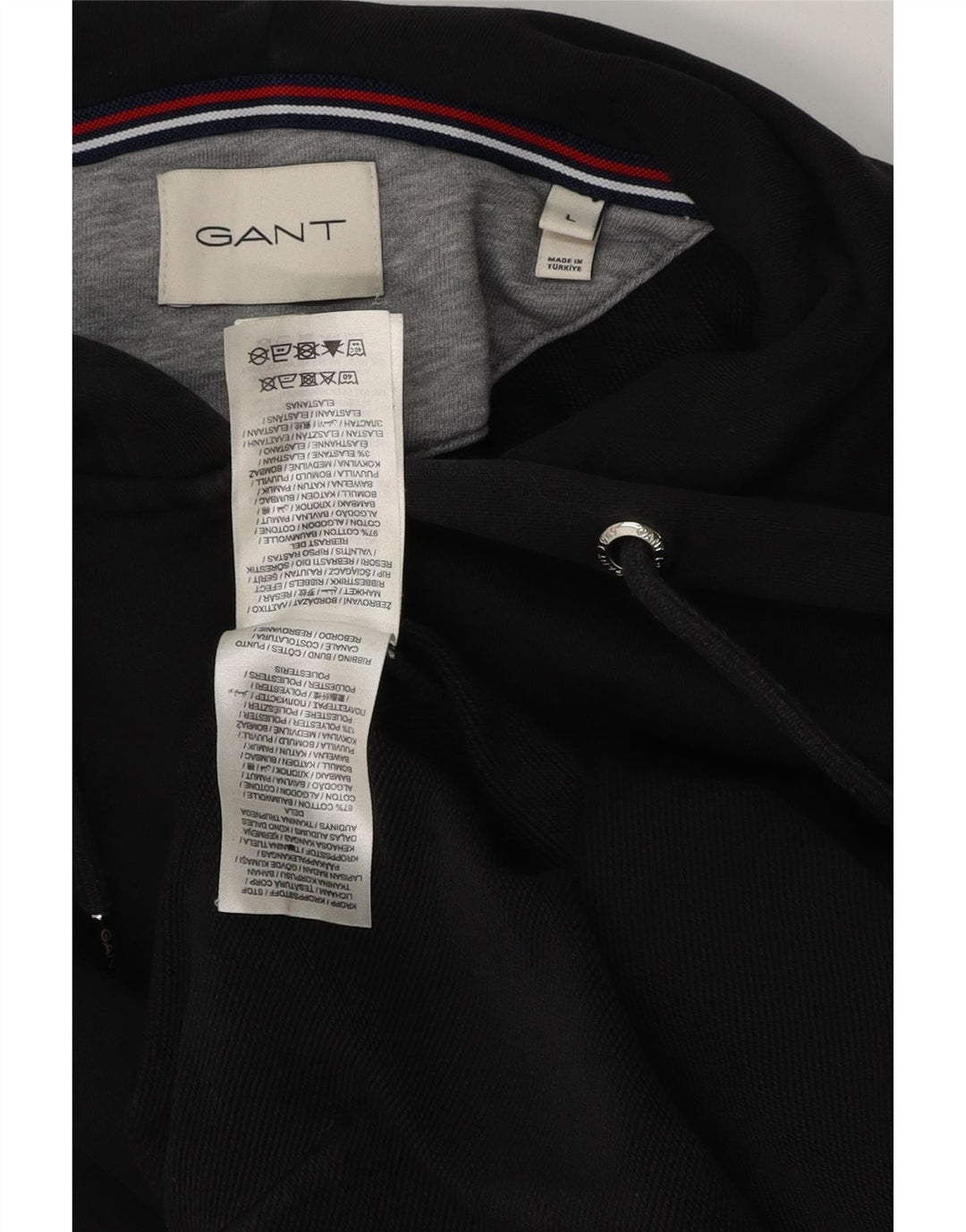 GANT Felpa con cappuccio e zip da uomo grande in cotone nero