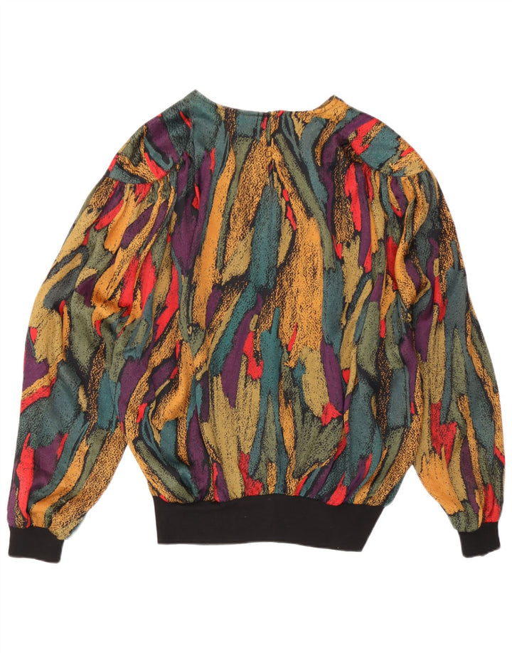 Top camicetta vintage da donna con motivo astratto UK 14 grande multicolore