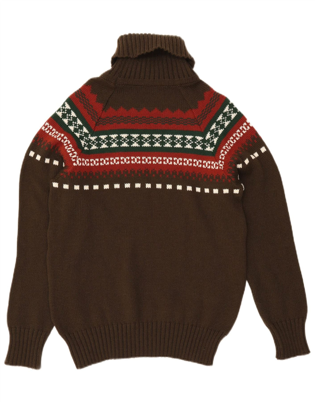 Maglione maglione collo alto da uomo VINTAGE piccolo kaki Fair Isle