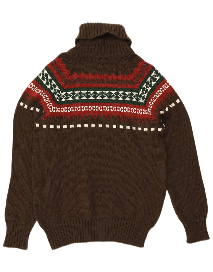 Maglione maglione collo alto da uomo VINTAGE piccolo kaki Fair Isle