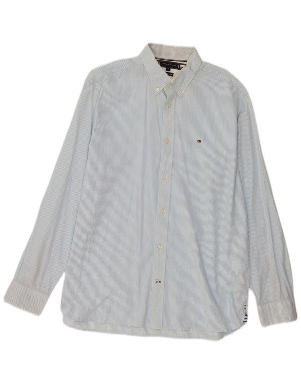 Camicia da uomo Tommy Hilfiger XL blu gessato in cotone
