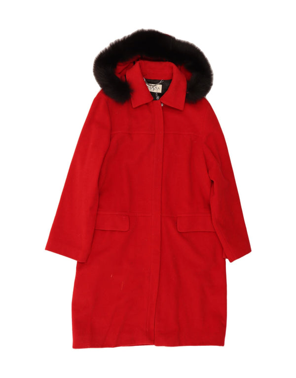 DIANA GALLESI Womens Hooded Overcoat UK 10 Small Red Wool